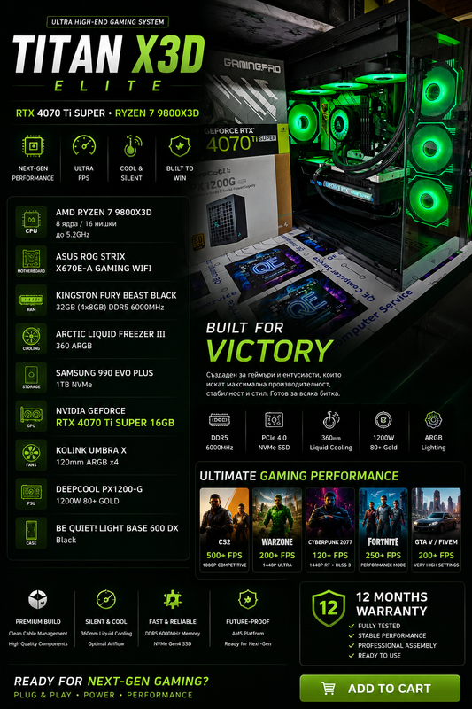 High-End Gaming PC RTX 4070 Ti SUPER
Ryzen 7 9800X3D Gaming Computer
4K Gaming PC DDR5 RTX 4070 Ti SUPER
Ultra Gaming PC RGB Water Cooling
Custom Gaming PC RTX 4070 Ti SUPER
Streaming & Gaming PC Ryzen 9800X3D
1440p Ultra Gaming Computer
Premium Gaming Setup DDR5
Next-Gen Gaming PC AM5 Platform
Gaming PC for Warzone CS2 Fortnite GTA V