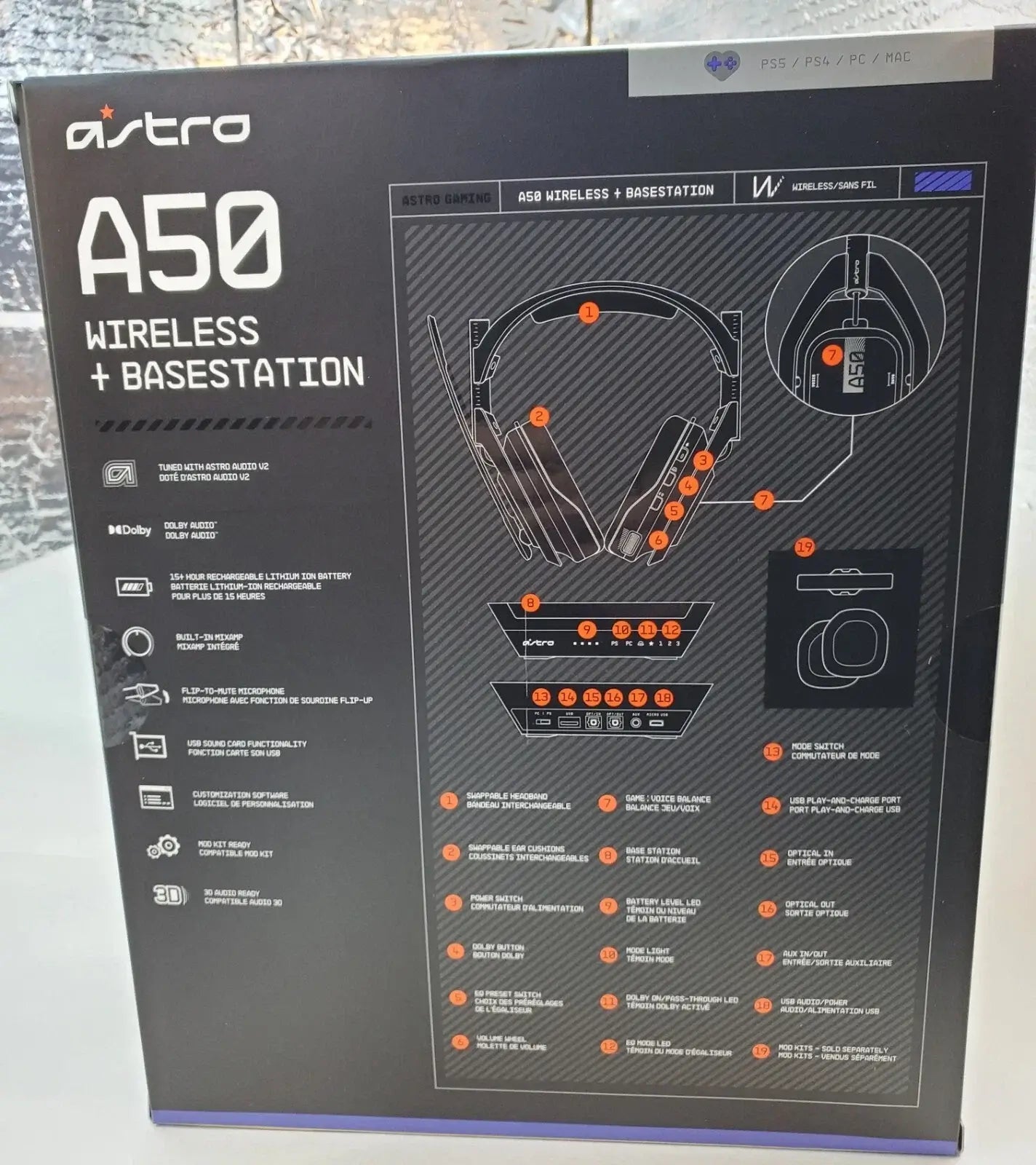 Astro Gaming A50 Wireless Headset + Base Station безжични слушалки с докинг станция, Черни | 2.4 GHz LIGHTSPEED безжична връзка,LIGHTSPEED безжични гейминг слушалки / слушалки,wireless gaming headset,Аудио и звук 40 мм аудио драйвери пространствен звук /
